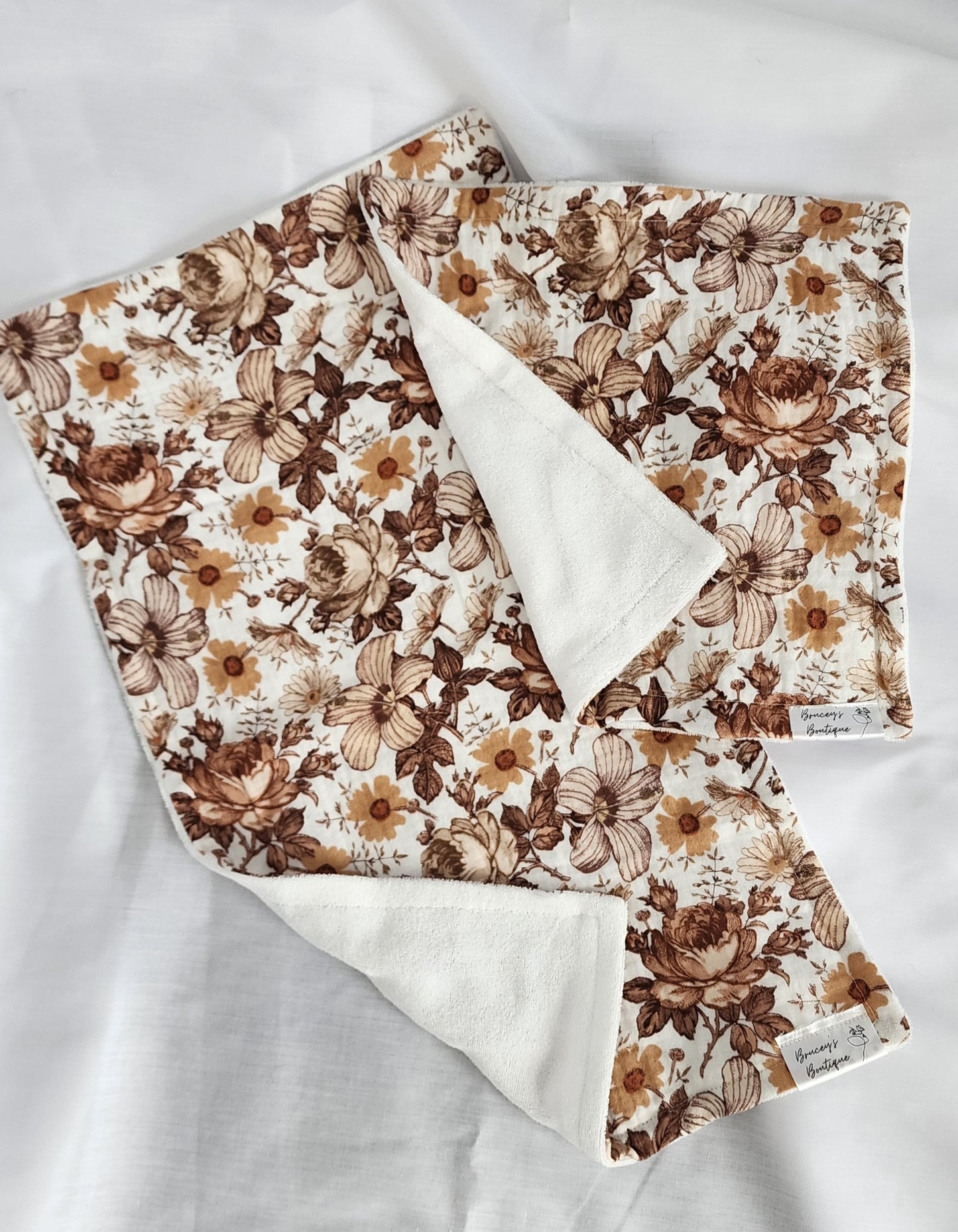 Boho floral wash cloth & burp cloth